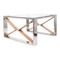 leather and stainless steel coffee table silvertan