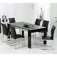 Lexus High Gloss Black Glass Dining Table And 6 Knight Chairs