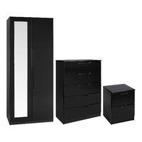 Legato 2 Door Mirrored Wardrobe, 5 Drawer Chest and 2 Drawer Bedside Black Gloss