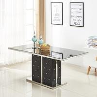 Levo Glass Dining Table Black And Faux Leather Base Rhinestones