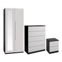 Legato 2 Door Mirrored Wardrobe, 5 Drawer Chest and 2 Drawer Bedside Black and Cashmere Gloss