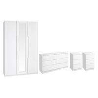 Legato 3 Door Mirrored Wardrobe 6 Drawer Wide Chest and 2 x 3 Drawer Bedside Set White Gloss