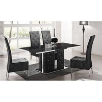 Levo Glass Dining Table In Black PU And 6 Asam Chair