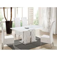 Levo Glass Dining Table In White PU With 6 Asam Chairs
