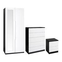 Legato 2 Door Mirrored Wardrobe, 5 Drawer Chest and 2 Drawer Bedside Black and White Gloss