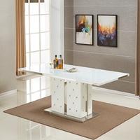 Levo Glass Dining Table White And Faux Leather Base Rhinestones