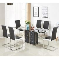 Levo Glass Dining Table In Black PU And 6 Symphony Chairs