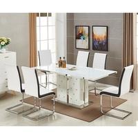Levo Glass Dining Table In White PU With 6 Symphony Chairs