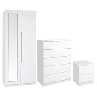 Legato 2 Door Mirrored Wardrobe, 5 Drawer Chest and 2 Drawer Bedside White Gloss