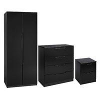 Legato 2 Door Wardrobe 4 Drawer Chest and 2 Drawer Bedside Set Black