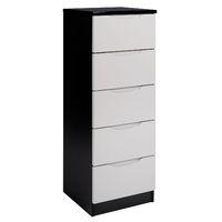 Legato 5 Drawer Tall Boy Narrow Chest Black and Cashmere Gloss