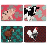 Leslie Gerry Animal Placemats Set of 4 Cow Horse Rooster Pig