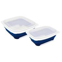 Leifheit Collapisable 0.5/ 0.75 Litre Set Fresh and Slim Square Food Storage Box, Blue