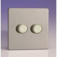 LED V-Pro Dimmer Switch 2 Gang Brushed Steel