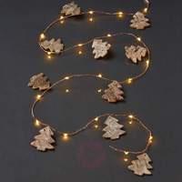 LED string lights with wooden Christmas trees
