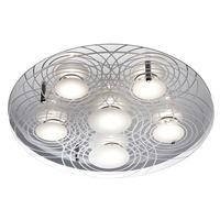 LED 6 Lamp Chrome Ceiling Light With Clear Glass and White Patte