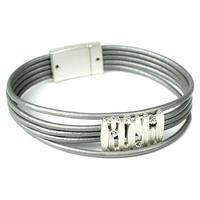 Leather Small Lines Bracelet, Silver