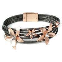 Leather Flower Bracelet, Rose Gold/Grey