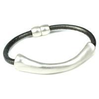 Leather Bar Bracelet, Silver