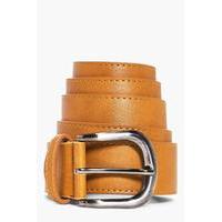 leather belt with metal buckle tan