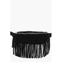 Leather Fringe Bumbag - black