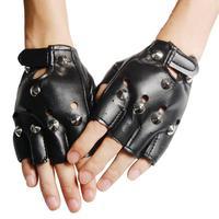 leather look biker hells angel fancy dress studded fingerless gloves