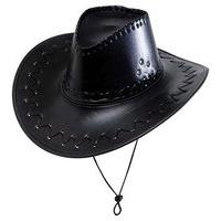 Leatherlook Black Cowboy Cowboy Wild West Hats Caps & Headwear For Fancy Dress