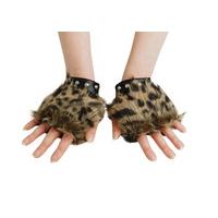 leopard print furry feline gloves