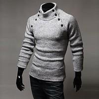 Lesen Men\'s Turtle Neck Fashion Slim Double-Breasted Decoration Casual Long Sleeve Knitwear O