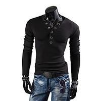 Lesen Men\'s V Neck Fashion Slim Prong Buckle Decoration Casual Brushed Long Sleeve Knitwear O