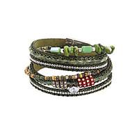 leather Charm BraceletsFashion Trendy 3 Rows Chain/Natural Stone/ Beads Bracelet Leather Wrap Bracelet