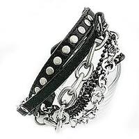 leather Charm Bracelets Punk 7.3cm Women\'s Assorted Color Leather Leather Bracelet(Black, White, Brown)(1 Pc)