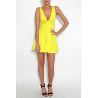 Lemon Deep V Skater Dress