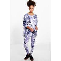 Leopard Tie Detail Co-Ord Lounge Set - blue