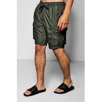 Length Khaki Cargo Board Shorts - khaki