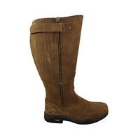 Leather Extra-Wide Calf Boots, Brown, Size 5, Leather