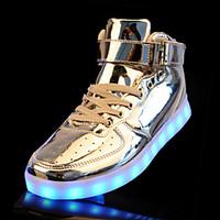 LED Light Up Shoes, Men\'s Sneakers Spring / Fall Comfort PU Casual Flat Heel Lace-up Silver / Gold Sneaker