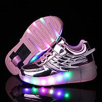 LED Light Up , Kid Boy Girl\'s Roller Skate Shoes / Ultra-light Single Wheel Skating Shoes / Athletic / Casual Shoes with Wings / Black Pink Silver