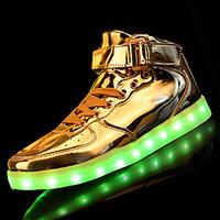 LED Light Up Shoes, Women\'s Sneakers Spring / Fall Comfort PU Casual Flat Heel Lace-up Silver / Gold Sneaker