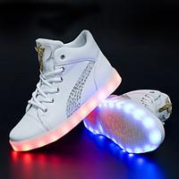 LED\'s Shoes Women\'s Sneakers Fall Winter Light Up Shoes Synthetic Outdoor Athletic Casual Flat Heel Rhinestone Lace-up White