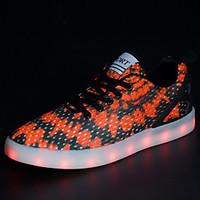 LED\'s Shoes Men\'s Sneakers Summer Fall Light Up Shoes Tulle Outdoor Athletic Casual Flat Heel Animal Print Lace-up Orange/Black Black/White