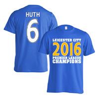 leicester city 2016 premier league champions t shirt huth 6 blue