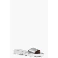 Leather Cleated Slider - silver