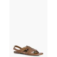 Leather Woven Sling Back Flat - tan