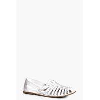 Leather Woven And Plaited Strap Ballet - white