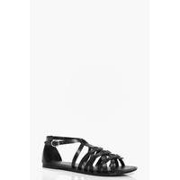 Leather Woven Gladiator Flat Sandal - black