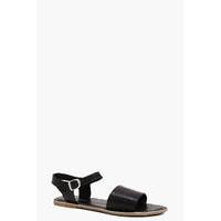 Leather Two Part Ankle Strap Sandal - black
