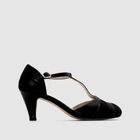 leather t bar peep toe shoes with 7 cm heel