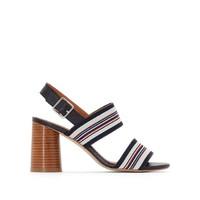 Leather Striped Sandals with Flared Heels