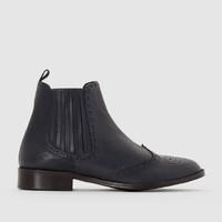 Leather Ankle Boots with Elastic Detail